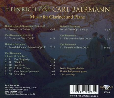 Musica per Clarinetto e Pianoforte - CD Audio di Heinrich Baermann - 2