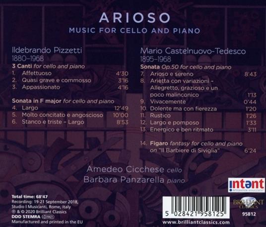 Arioso. Musica per violoncello e pianoforte - CD Audio di Mario Castelnuovo-Tedesco,Ildebrando Pizzetti - 2