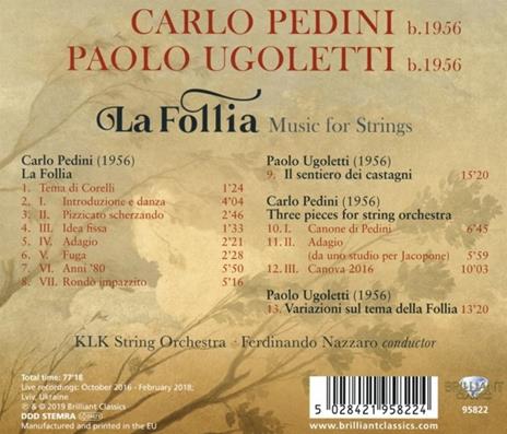 La follia. 3 Pezzi per orchestra d'archi - CD Audio di Paolo Ugoletti,Carlo Pedini - 2
