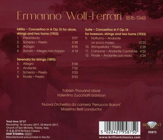 Idilio op.15 - Serenata per archi - Suite concertino - CD Audio di Ermanno Wolf-Ferrari,Massimo Belli - 2