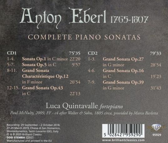 Sonate per pianoforte complete - CD Audio di Anton Eberl,Luca Quintavalle - 2