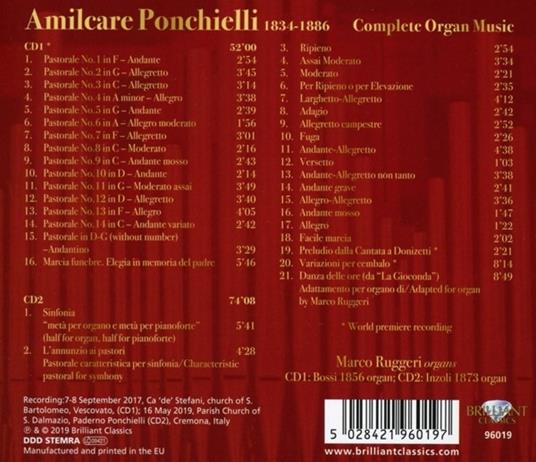 Musica per organo completa - CD Audio di Amilcare Ponchielli,Marco Ruggeri - 2