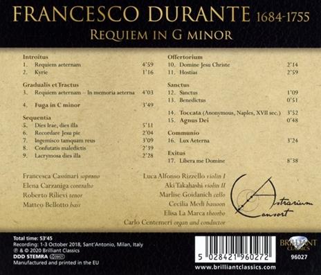 Requiem in Sol minore - CD Audio di Francesco Durante,Astrarium Consort - 2