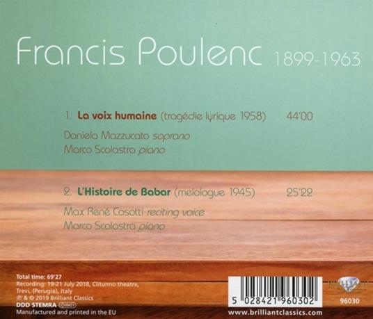 La voix humaine - L'histoire de Babar - CD Audio di Francis Poulenc,Daniela Mazzucato - 2