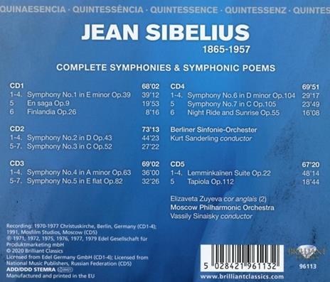 Sinfonie complete - Poemi sinfonici - CD Audio di Jean Sibelius,Moscow Philharmonic Orchestra,Vassily Sinaisky - 2