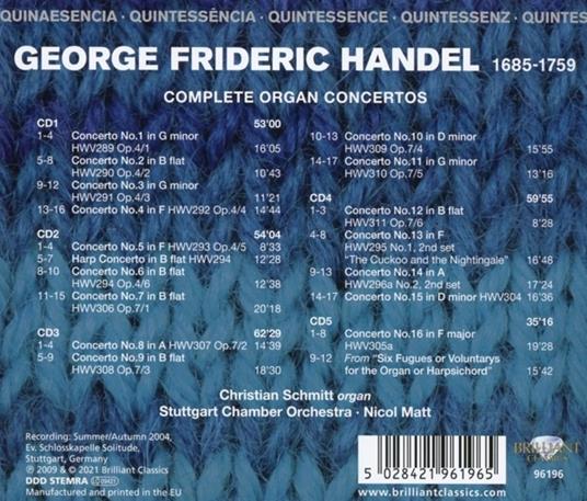 Complete Organ Concertos - "Quintessence" - CD Audio di Georg Friedrich Händel,Nicol Matt - 2
