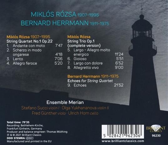Music for String Quartet - CD Audio di Bernard Herrmann,Miklos Rozsa,Ensemble Merian - 2