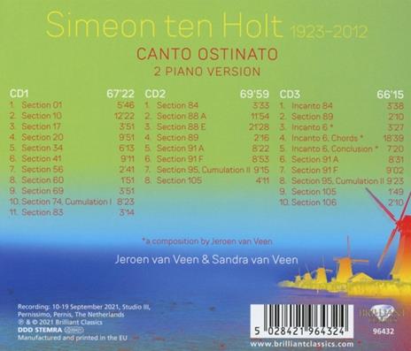 Canto Ostinato 2 Piano Version - CD Audio di Simeon ten Holt,Sandra van Veen,Jeroen van Veen - 2