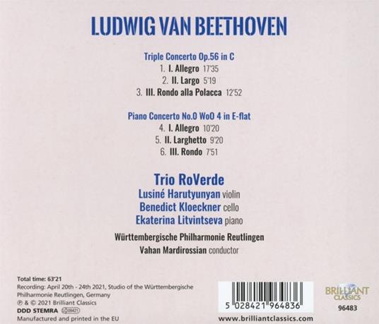 Triple Concerto - Piano Concerto No.0 - CD Audio di Ludwig van Beethoven,Trio RoVerde - 2