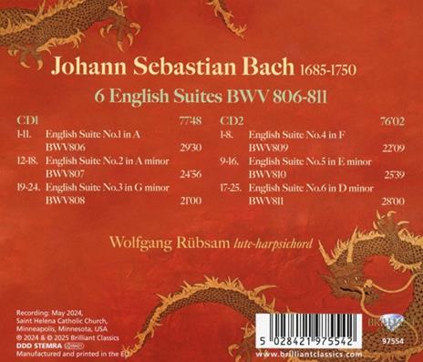 6 English Suites BWV 806-811 - CD Audio di Johann Sebastian Bach,Wolfgang Rübsam - 2