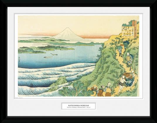 Hokusai: Travellers Climbing A Mountain (Stampa In Cornice 30x40cm)