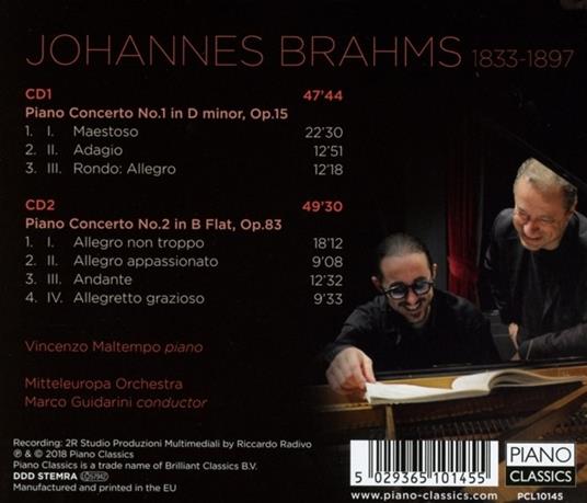 Concerto per pianoforte n.1 op.15, n.2 op.83 - CD Audio di Johannes Brahms,Marco Guidarini,Mitteleuropa Orchestra,Vincenzo Maltempo - 2