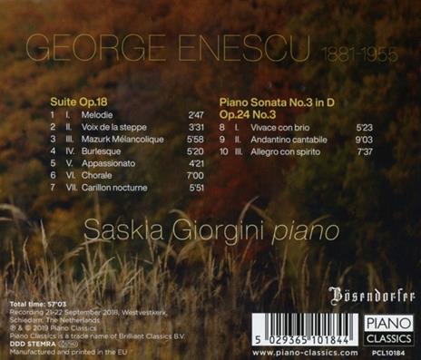 Sonata per pianoforte n.3 op.24 - Suite op.18 - CD Audio di George Enescu,Saskia Giorgini - 2
