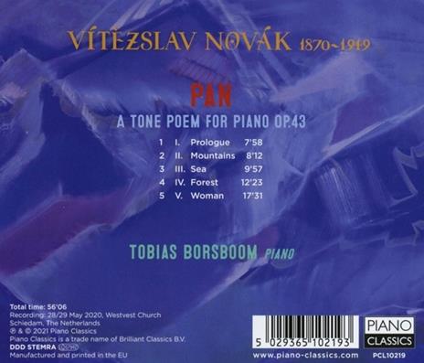 Pan. A Tone Poem for Piano - CD Audio di Vitezslav Novak,Tobias Borsboom - 2