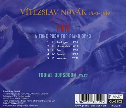 Pan. A Tone Poem for Piano - CD Audio di Vitezslav Novak,Tobias Borsboom - 2