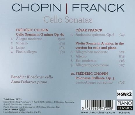 Sonate per Violoncello - CD Audio di Frederic Chopin,César Franck - 2