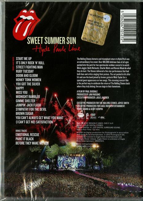 The Rolling Stones. Sweet Summer Sun. Hyde Park Line (DVD) - DVD di Rolling Stones - 2