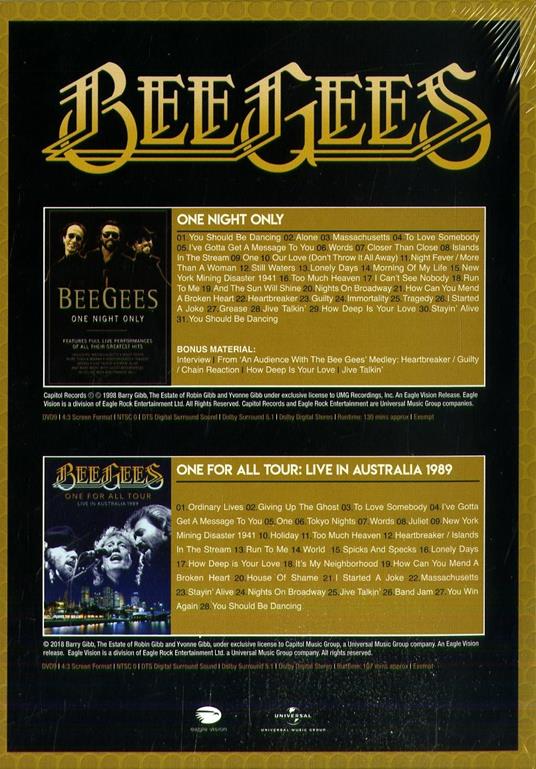 One Night Only - One For All Tour. Live in Australia 1989 (2 DVD) - DVD di Bee Gees - 2