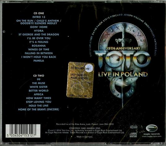 35th Anniversary Tour Live From Poland Toto Cd Ibs