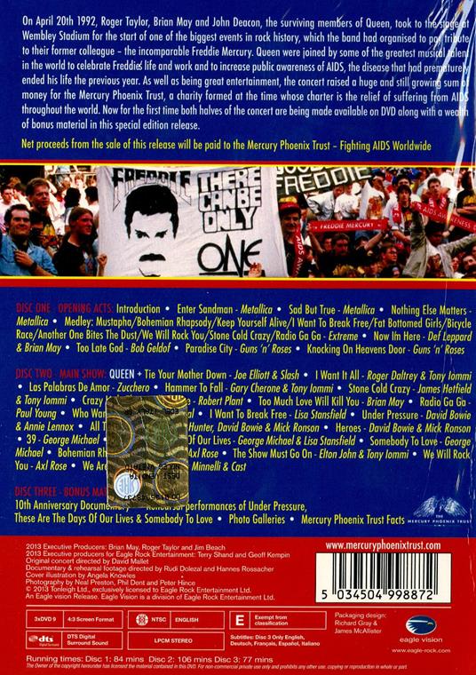 The Freddie Mercury Tribute Concert (3 DVD) - DVD di Bryan Adams,David Bowie,Roger Daltrey,Def Leppard,Queen,Bob Geldof - 2