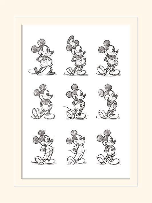 Stampa 30 x 40 cm Mickey Mouse. Sketched. Multi