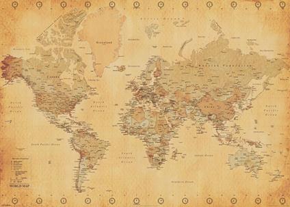 Poster World Map. Vintage Style
