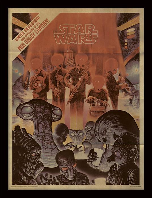 Stampa in cornice 30 x 40 cm Star Wars. Mos Eisley Cantina Aged