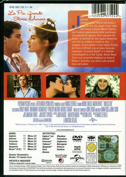 Amore senza fine - DVD - Film di Franco Zeffirelli Drammatico