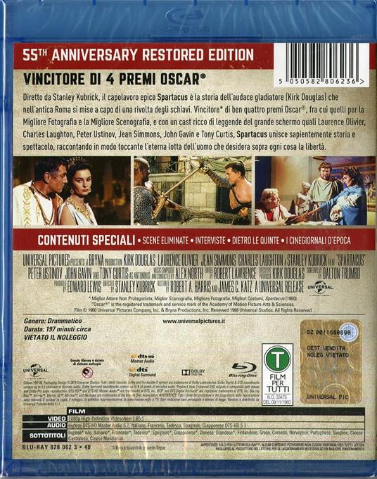 Spartacus<span>.</span> Edizione 55° anniversario di Stanley Kubrick - Blu-ray - 2