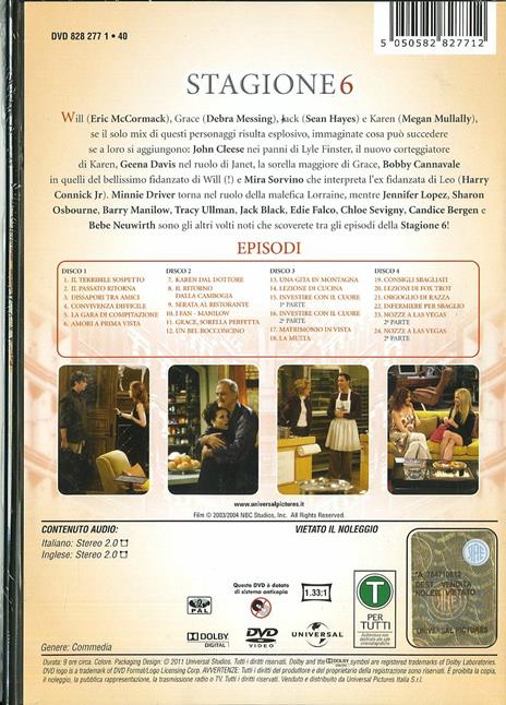 Will & Grace. Stagione 6 (4 DVD) - DVD - 2