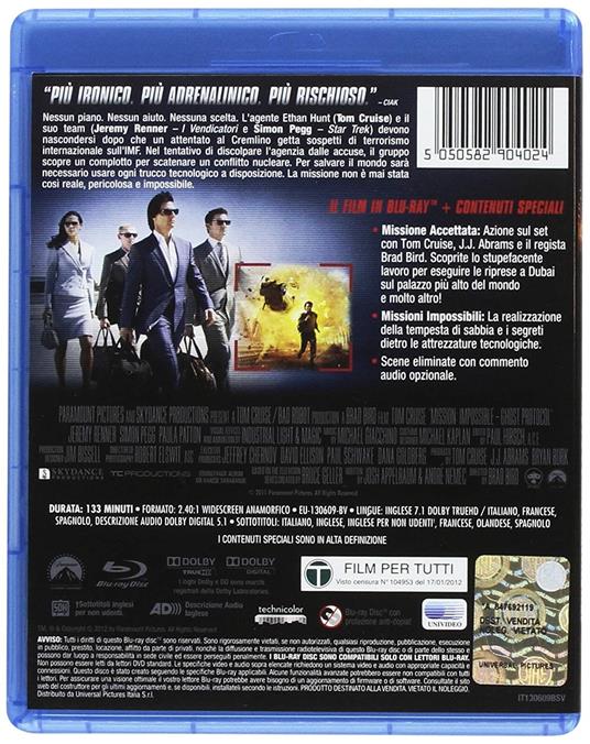 Mission: Impossible. Protocollo fantasma ( Blu-ray) di Brad Bird - Blu-ray - 2