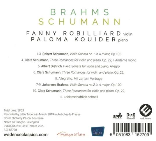 Brahms-Schumann - CD Audio di Johannes Brahms,Robert Schumann,Paloma Kouider,Fanny Robilliard - 2