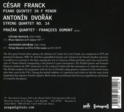 Piano Quintet / String Quartet - CD Audio di Antonin Dvorak,César Franck