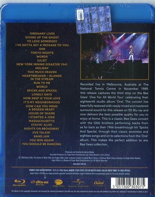 One For All Tour. Live In Australia 1989 (Blu-ray) - Blu-ray di Bee Gees - 2