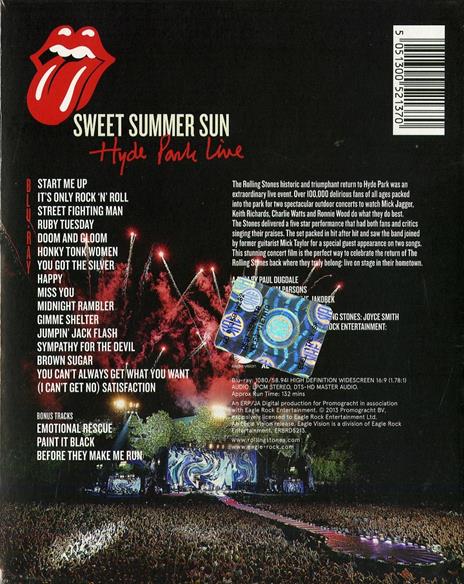 The Rolling Stones. Sweet Summer Sun. Hyde Park Line (Blu-ray) - Blu-ray di Rolling Stones - 2