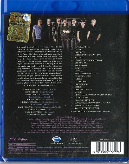 Santana. Santana IV. Live At The House Of Blues, Las Vegas (Blu-ray) - Blu-ray di Santana - 2