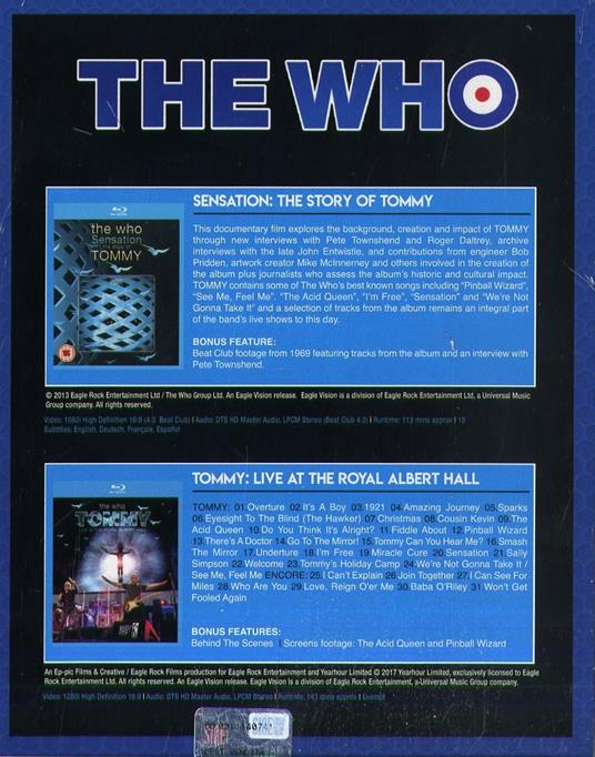 Sensation. The Story of Tommy - Tommy. Live at the Royal Albert Hall (2 Blu-ray) - Blu-ray di The Who - 2