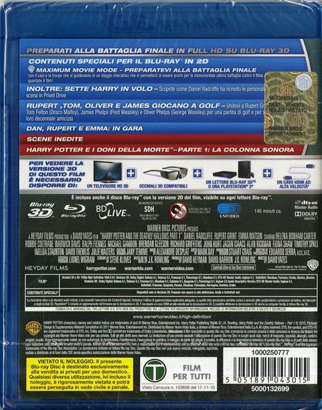 Harry Potter e i doni della morte. Parte 1. 3D (2 Blu-ray + Blu-ray 3D)<span>.</span> versione 3D di David Yates - Blu-ray 3D - 2