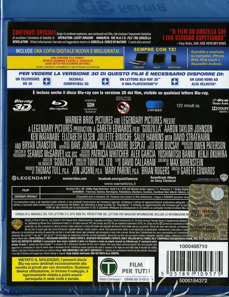 Godzilla 3D (Blu-ray + Blu-ray 3D)<span>.</span> versione 3D di Gareth Edwards - Blu-ray + Blu-ray 3D - 2