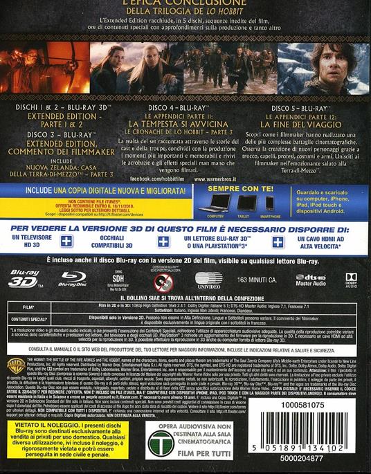 Lo Hobbit. La battaglia delle cinque armate 3D. Extended Edition (3 Blu-ray + 2 Blu-ray 3D) di Peter Jackson - 3