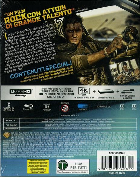 Mad Max. Fury Road (Blu-ray + Blu-ray 4K Ultra HD) di George Miller - Blu-ray + Blu-ray Ultra HD 4K - 3