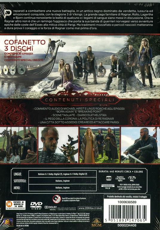 Vikings. Stagione 3. Serie TV ita (3 DVD) di Ken Girotti,Ciaran Donnelly,Johan Renck - DVD - 2