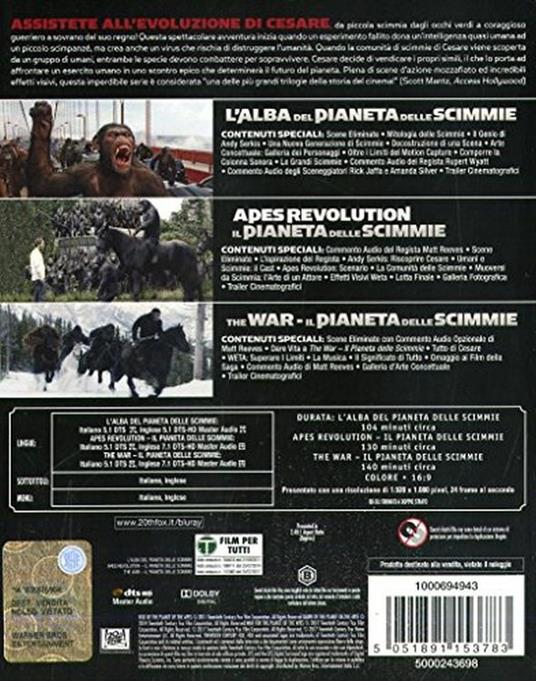 Il pianeta delle scimmie. La trilogia (3 Blu-ray) di Matt Reeves,Rupert Wyatt - 2