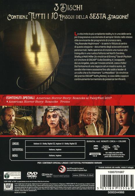 American Horror Story. Roanoke. Stagione 6. Serie TV ita (3 DVD) di Bradley Buecker,Michael Goi,Jennifer Lynch,Marita Grabiak,Nelson Cragg - DVD - 2