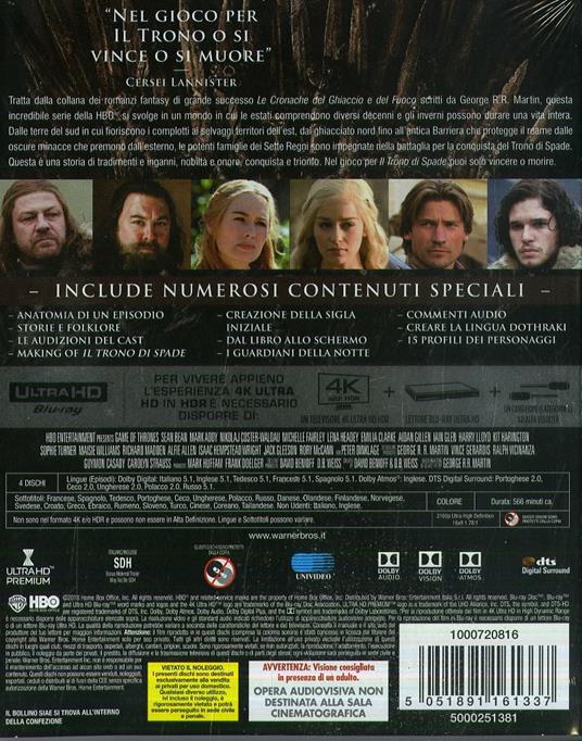 Il trono di spade. Game of Thrones. Stagione 1. Serie TV ita (4 Blu-ray Ultra HD 4K) di Timothy Van Patten,Brian Kirk,Daniel Minahan - Blu-ray Ultra HD 4K - 5