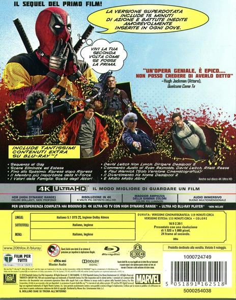 Deadpool 2. Versione superdotata (Blu-ray + Blu-ray 4K Ultra HD) di David Leitch - Blu-ray + Blu-ray Ultra HD 4K - 2