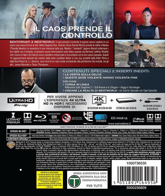Westworld. Stagione 2. Serie TV ita (Blu-ray + Blu-ray Ultra HD 4K) di Jonathan Nolan,Fred Toye,Jonny Campbell,Richard J. Lewis - Blu-ray + Blu-ray Ultra HD 4K - 2