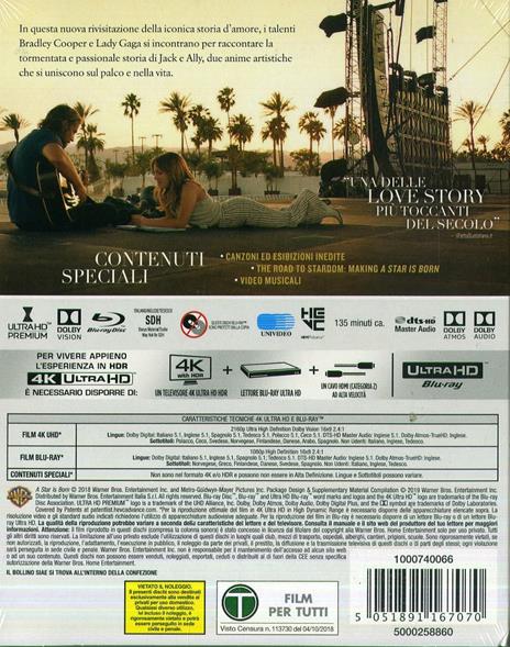 A Star Is Born (Blu-ray + Blu-ray Ultra HD 4K) di Bradley Cooper - Blu-ray + Blu-ray Ultra HD 4K - 2