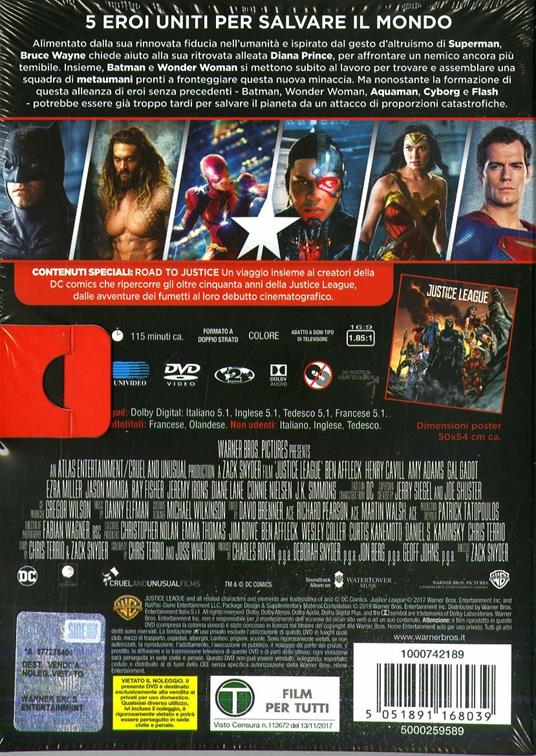 Justice League. Movie Poster (DVD) di Zack Snyder - DVD - 2