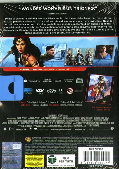 Wonder Woman. Movie Poster (DVD) di Patty Jenkins - DVD - 2